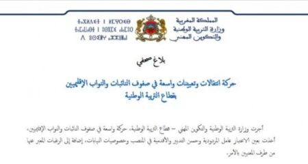 وزارة التربية الوطنية تجري تعيينات وانتقالات واسعة في صفوف النواب الإقليميين بقطاع التربية.
