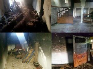 خطير بالصور:مختل عقليا يضرم النار في مسجد باستخدام “بوطة” وهذه هي التفاصيل