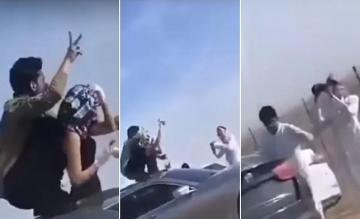 فتاة مخمورة ترقص فوق سيارة