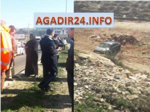 عااجل بالصور:حادثة خطيرة بمنعرج الموت بأكادير، ينجو منها الركاب من موت محقق بعد انقلاب سيارتهم في الوادي