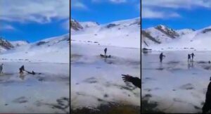 +فيديو مؤثر:بحيرة جليدية تبتلع شاباً رغم مساعي أصدقائه لإنقاذه من الموت