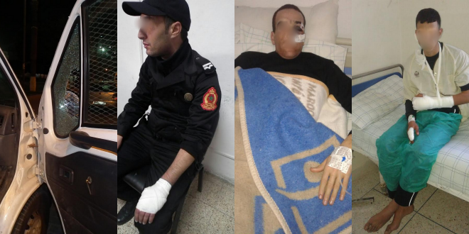 +صور:إصابات خطيرة في صفوف رجال الأمن، وتخريب لسيارات الشرطة خلال أحداث الحسيمة