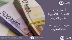 بنك المغرب: أسعار العملات اليوم الأربعاء 22 يونيو 2022، في المغرب بالدرهم (MAD) 10 الصرف2206
