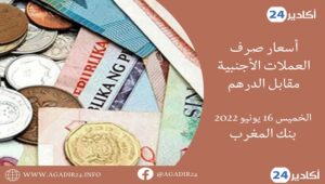 بنك المغرب: أسعار العملات اليوم الخميس 16 يونيو 2022، في المغرب بالدرهم (MAD) 10 الصرف1606