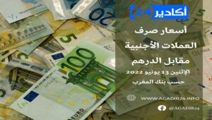 بنك المغرب: أسعار العملات اليوم الإثنين 13 يونيو 2022، في المغرب بالدرهم (MAD) 5 صرف1306