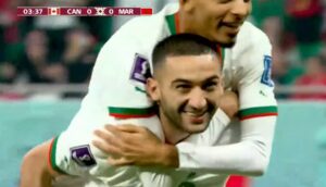 قطر 2022.. نهاية الشوط الأول بتقدم المنتخب المغربي على الكندي بهدفين مقابل هدف. 4 حكيم زياش المنتخب المغربي