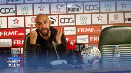 وليد الركراكي يؤكد تطلع المنتخب الوطني للفوز في مواجهة ليبيريا ويتحدث عن استعدادات الفريق لكأس الأمم الإفريقية وليد الركراكي يؤكد تطلع المنتخب الوطني للفوز في مواجهة ليبيريا ويتحدث عن استعدادات الفريق لكأس الأمم الإفريقية