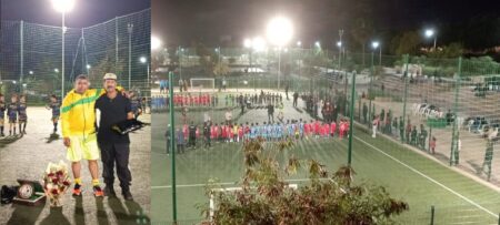 اللاعب رشيد مجرادي يحضى بتكريم خاص خلال نهائي دوري السلام بأكادير.
