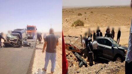 سقوط 5 ضحايا، و إصابة آخرين في حادث إصطدام قوي بين سيارتين.