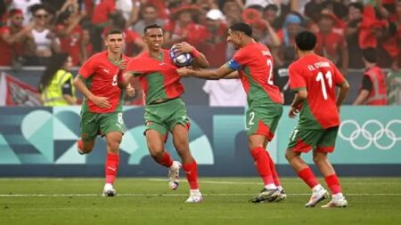 التشكيلة المرتقبة للمنتخب المغربي الأولمبي لمواجهة نظيره الأمريكي برسم ربع نهائي أولمبياد باريس 2024. التشكيلة المرتقبة للمنتخب المغربي الأولمبي لمواجهة نظيره الأمريكي برسم ربع نهائي أولمبياد باريس 2024.