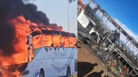 حريق مهول يلتهم حافلة بين كلميمة وتنجداد وركابها ينجون بأعجوبة