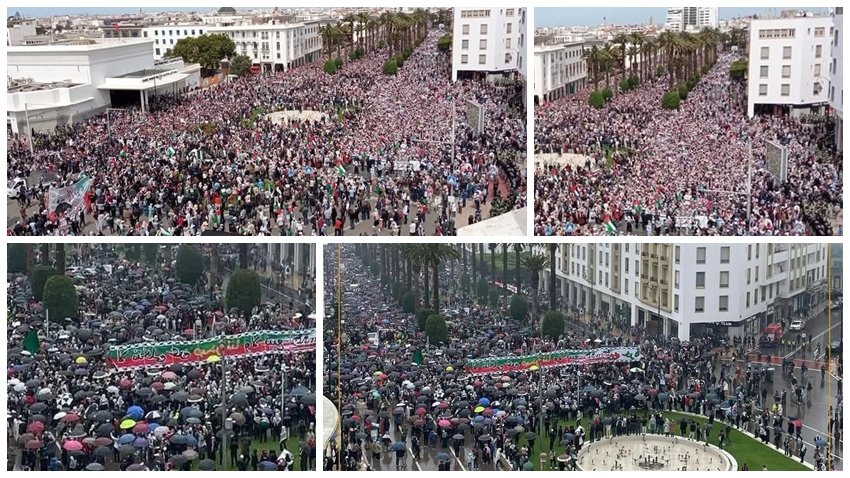 عشرات الآلاف يتظاهرون في الرباط دعمًا لغزة ورفضًا للتطبيع