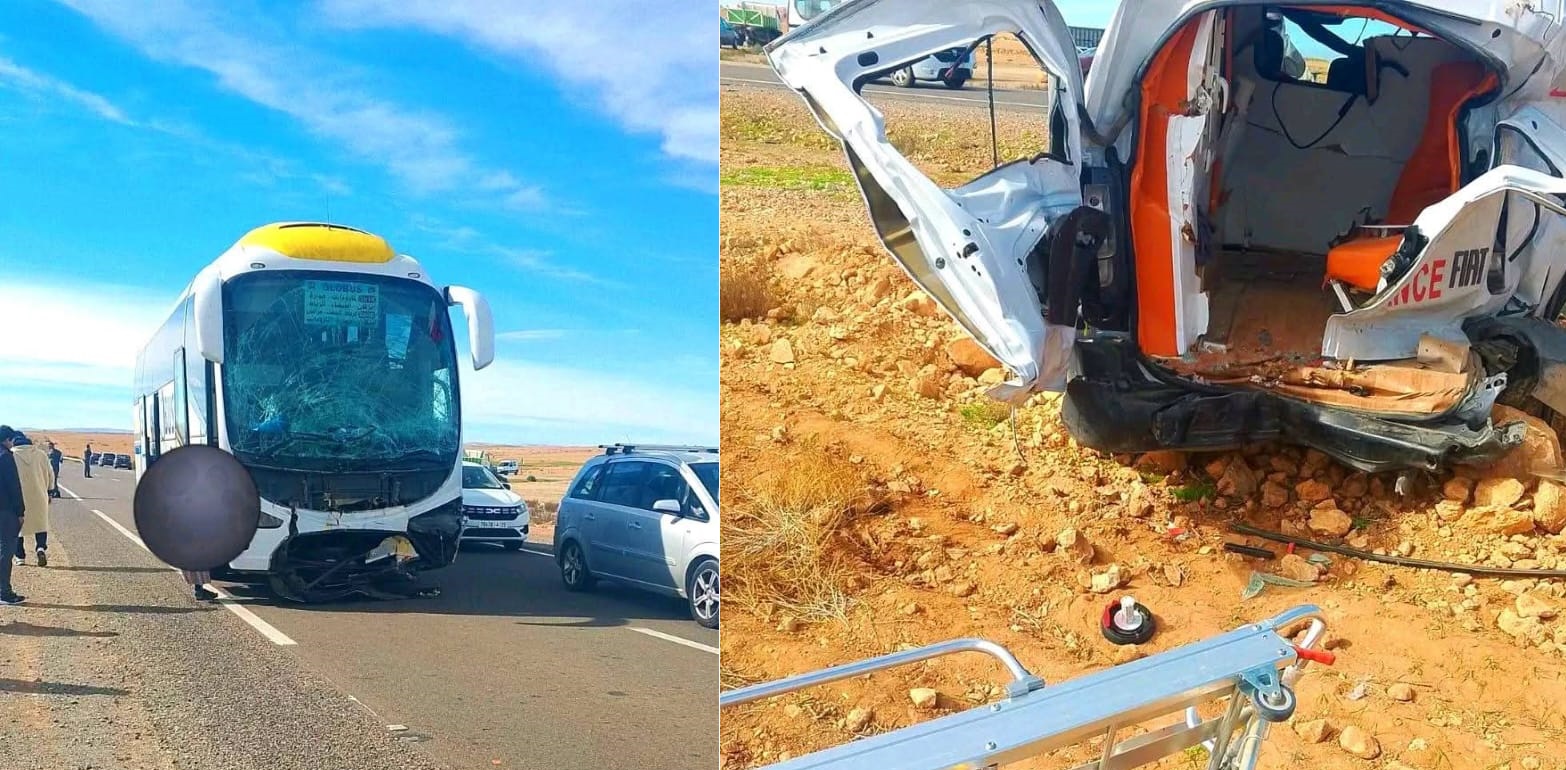 اصطدام مروع بين حافلة قادمة من أكادير وسيارة إسعاف بإقليم شيشاوة