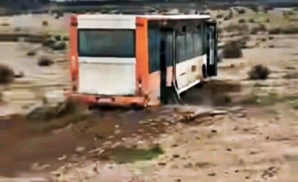 تارودانت : حافلة تنجو من فاجعة بعدما سحب مختل عقليا المقود في غفلة من السائق.