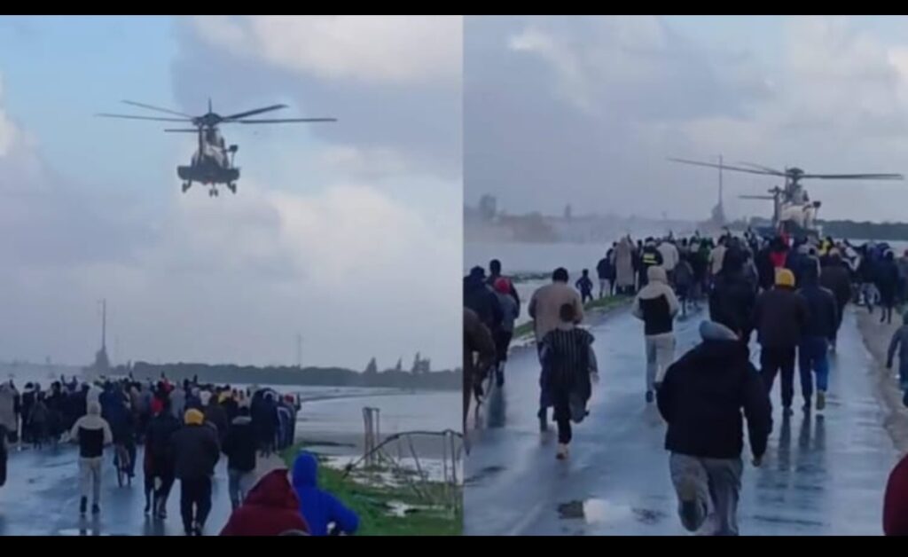 طائرة مروحية تنقذ شخصين حاصرتهما الفيضانات بسيدي قاسم