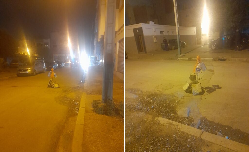 صرخة من حي “إحشاش” بأكادير.. حفرة وسط الطريق تتحول إلى كابوس يهدد السائقين والمارة