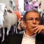 صورة مركبة لأحمد عصيد وخلفه أضاحٍ ومشاركون في بوجلود ضمن نقاش حول الموروث الشعبي