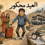 كاريكاتور يظهر طالبا حائرا بين طريق العائلة وأجواء عيد الأضحى من جهة، وطريق الجامعة والامتحانات والكتب من جهة أخرى، في تعبير ساخر عن معاناة طلبة سوس ماسة.