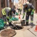 فرق تقنية تشتغل على صيانة شبكة التطهير السائل داخل حي سكني بإنزكان آيت ملول