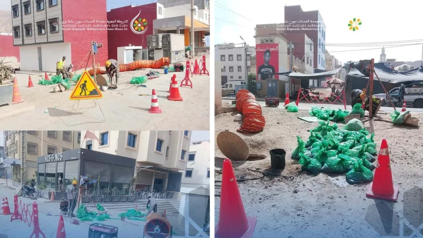 فرق الشركة الجهوية سوس ماسة خلال تدخل لتنقية محطة الرفع بأورير استعدادا لعيد الأضحى
