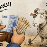 كاريكاتير ساخر يظهر موظفا يعد أوراقا نقدية أمام خروف عيد الأضحى في إشارة إلى تزامن صرف الأجور مع ضغط أسعار الأضاحي.