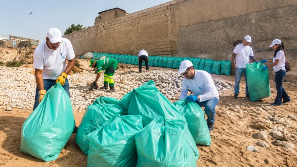 وسط استحسان مرتاديه شاطىء صونافاب اكادير يحظى بحصته من حملة كبرى للتنظيف. Plage de Sonafab Agadir