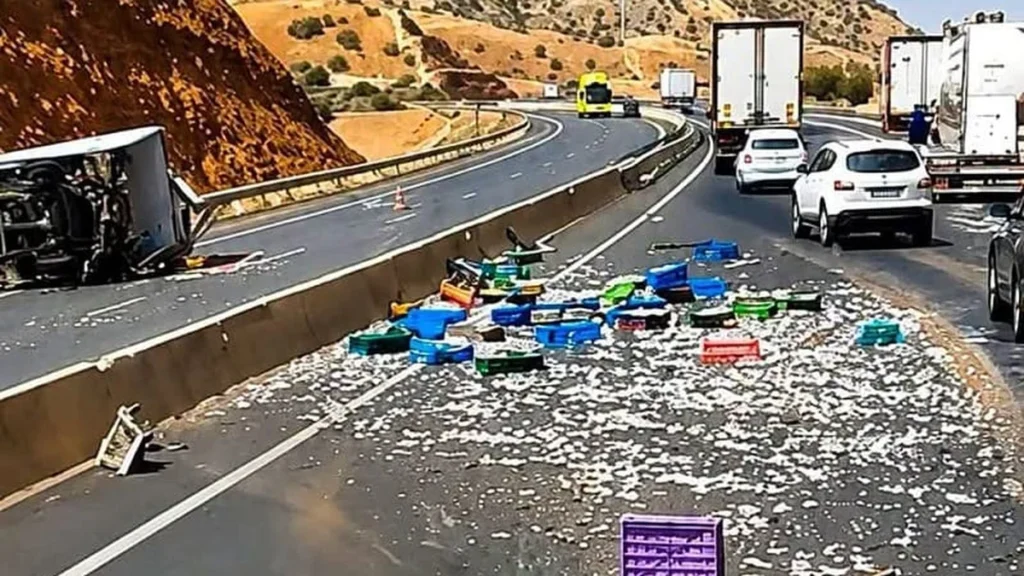 انقلاب شاحنة محملة بالسردين يستنفر السلطات على الطريق بين أكادير ومراكش WhatsApp Image 2026-07-27 at 10.40.27